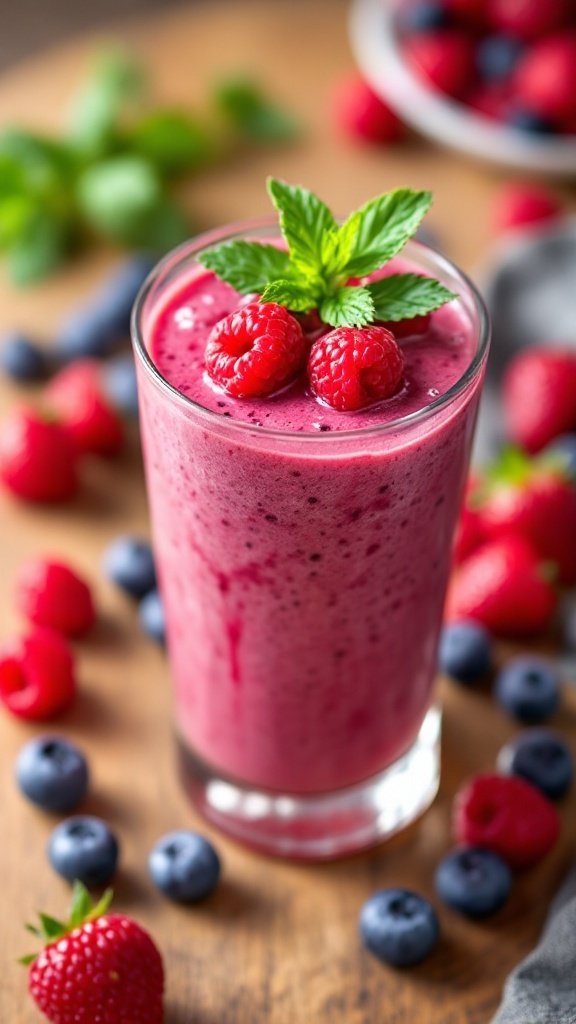 A refreshing berry smoothie garnished with mint leaves