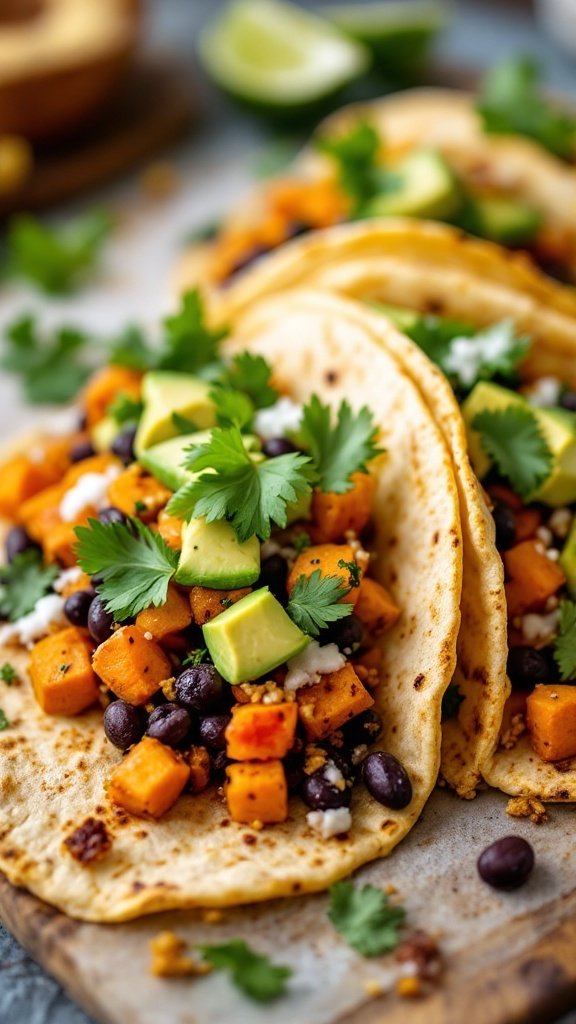 Sweet Potato and Black Bean Tacos with Avocado and Cilantro