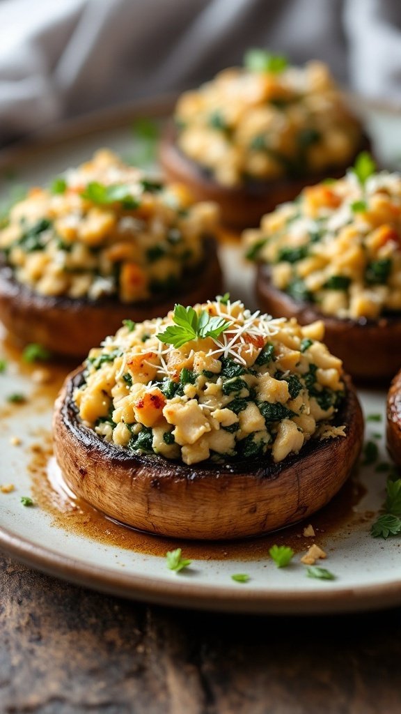 Stuffed portobello mushrooms filled with turkey and spinach