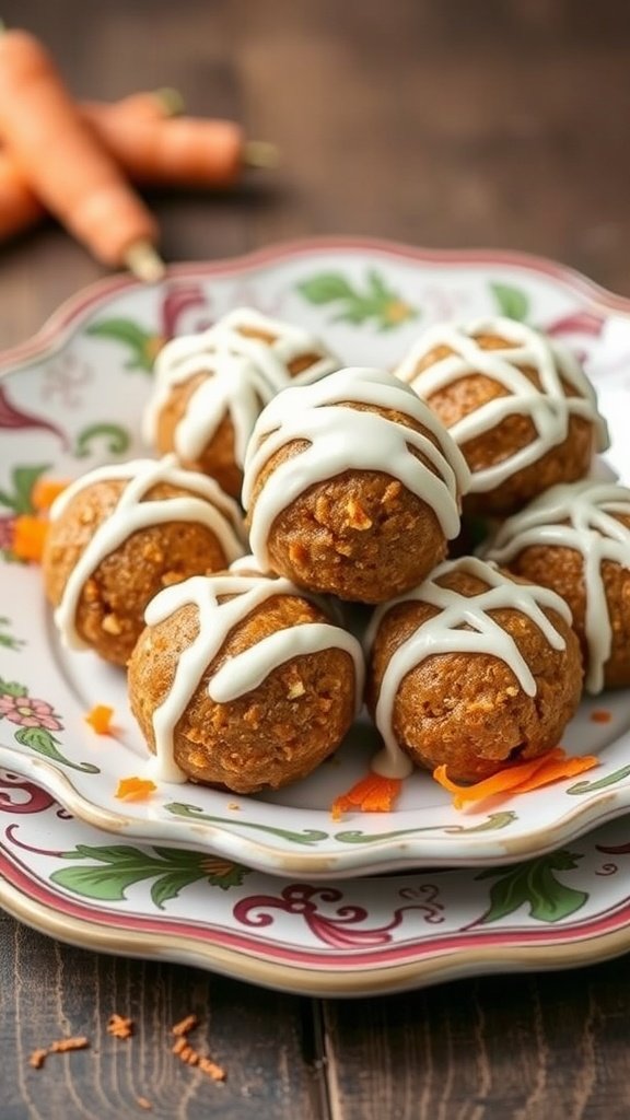 Carrot Cake Energy Balls on a decorative plate