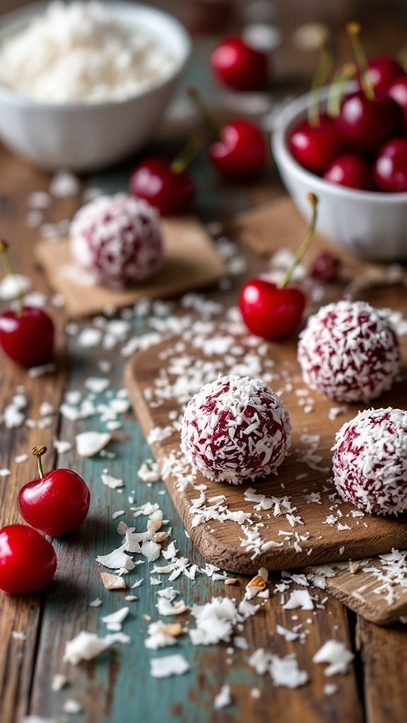 Delicious Cherry Coconut Energy Balls, a healthy snack option.