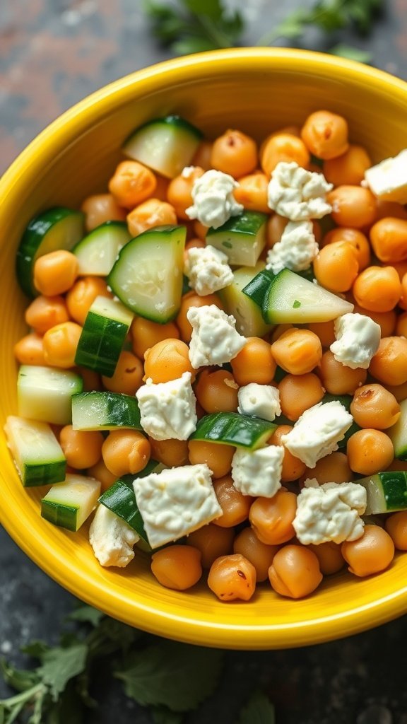 Chickpea salad with cucumbers and feta cheese