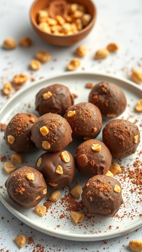 Chocolate Peanut Butter Energy Balls on a plate