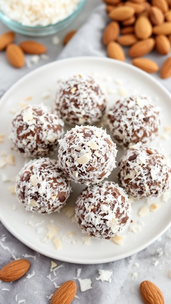 Coconut Almond Joy Energy Bites on a plate