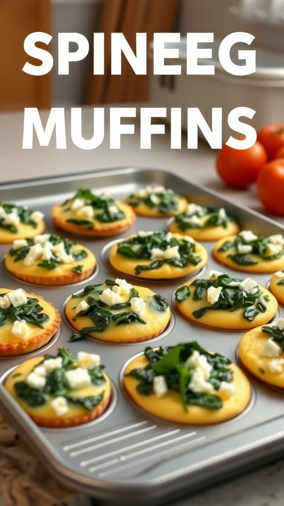 Egg muffins with spinach and feta in a muffin tin