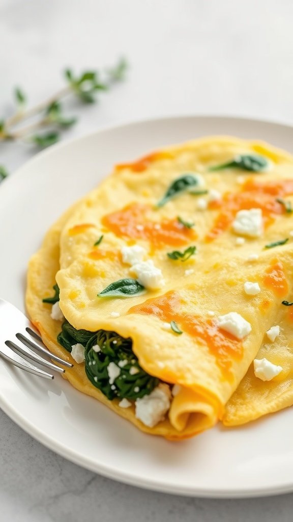 Egg white omelette with spinach and feta on a plate