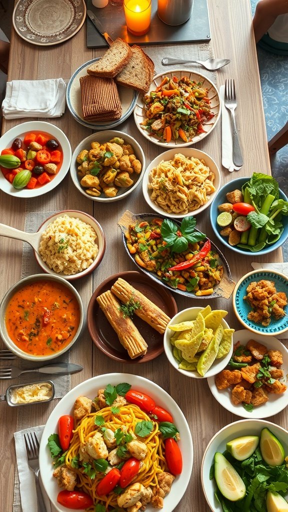A variety of healthy dishes presented in bowls on a table.