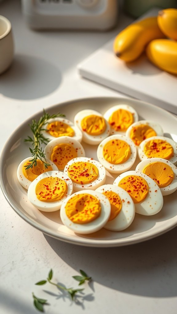 Hard-boiled eggs seasoned with spices and herbs