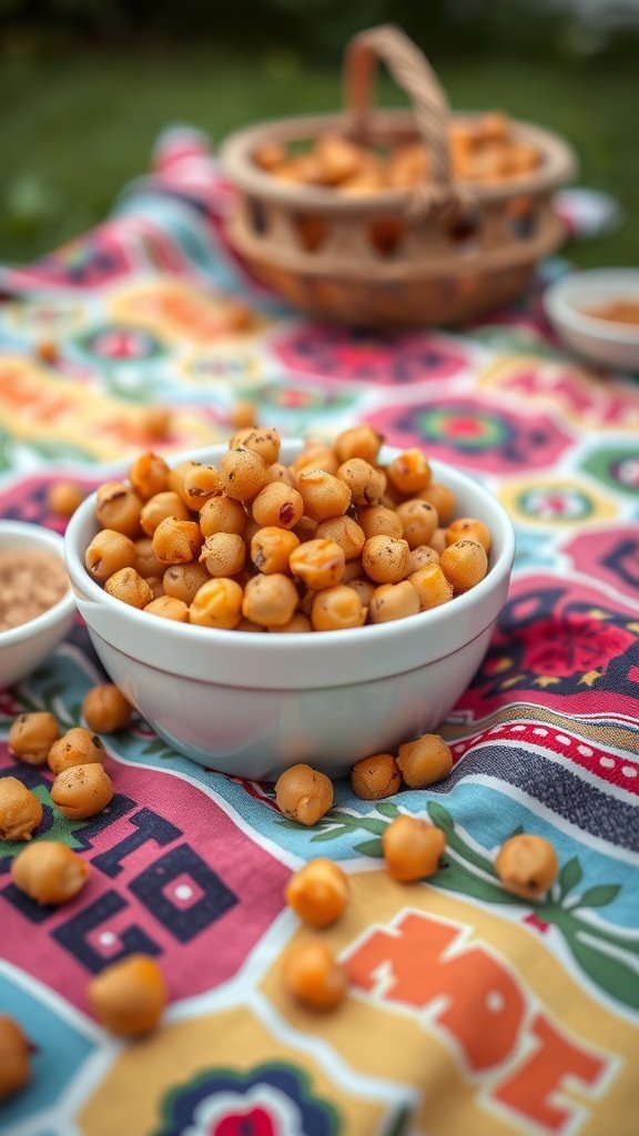 Savory roasted chickpea snacks in a bowl