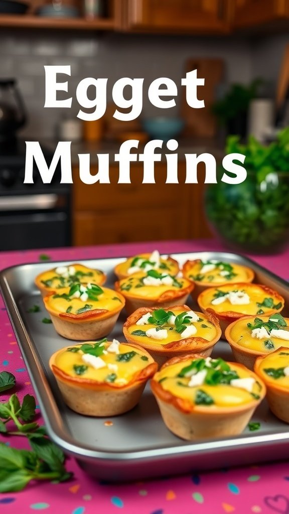 Spinach and Feta Egg Muffins on a baking tray