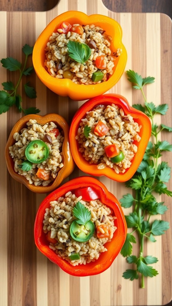 Stuffed bell peppers with brown rice and vegetables