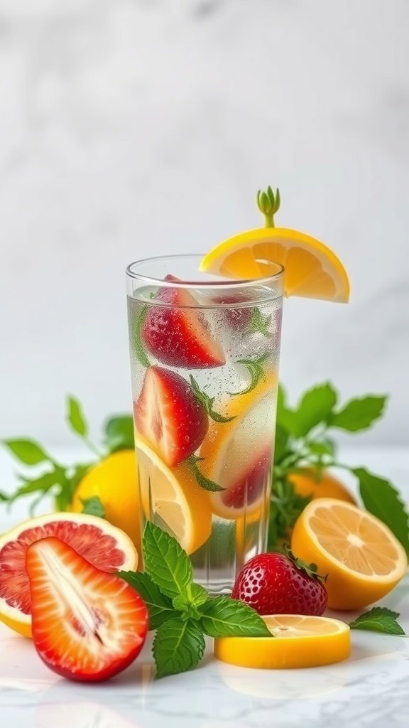 A refreshing drink made with strawberries, lemons, and mint.